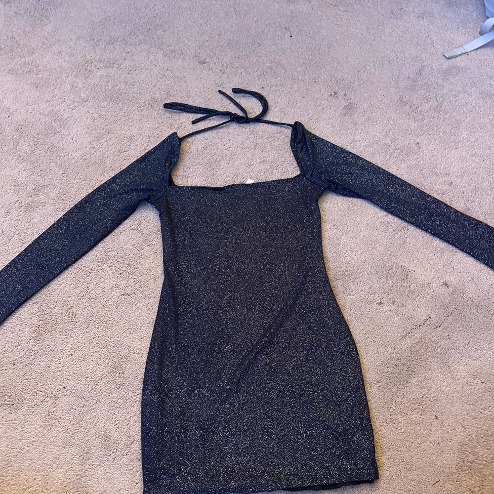 Lucy in the sky long sleeve glitter dress in navy (M)